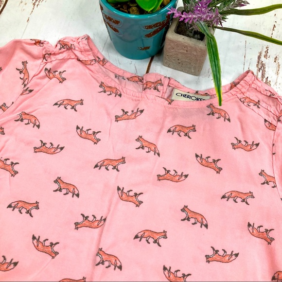 Cherokee Peplum Shirt Long Sleeve Baby Pink Fox Pattern Flowy Sz Large(10-12) - Picture 6 of 7